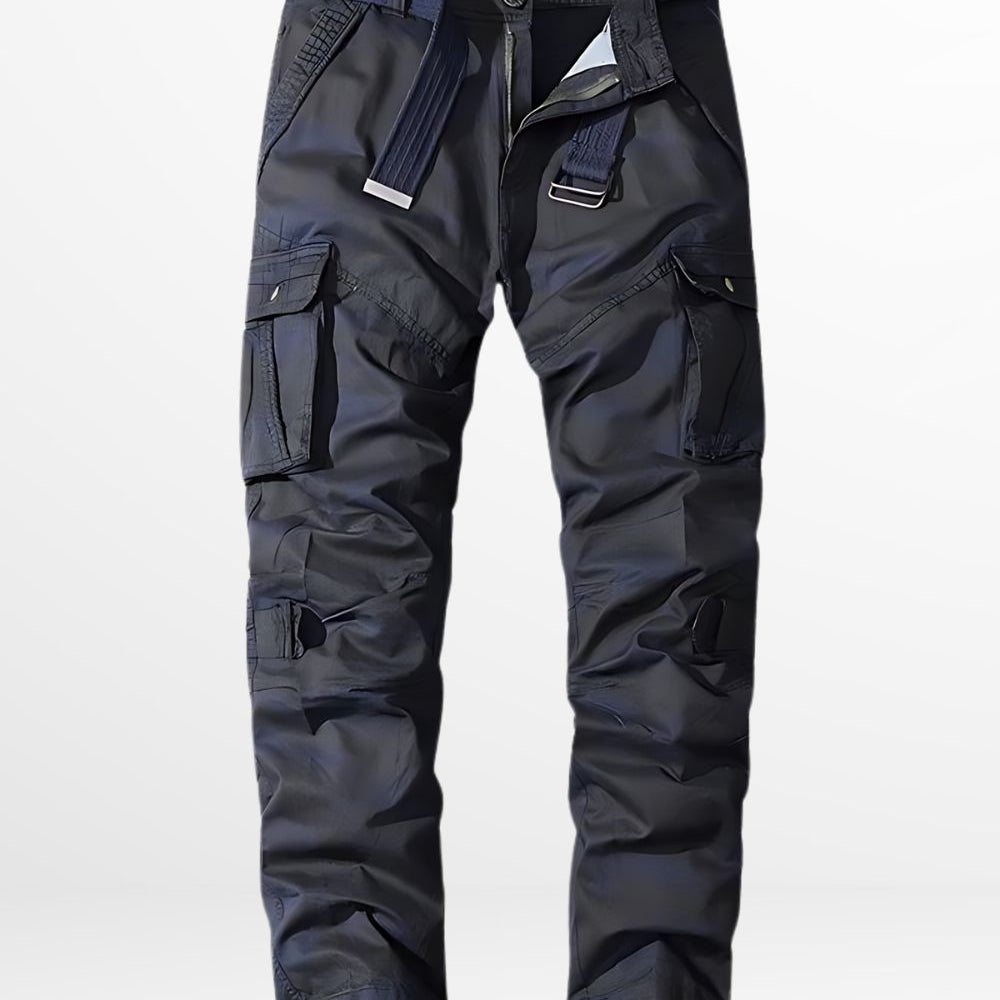 Blue and Black Camo Pants with multiple pockets and reinforced knee patches