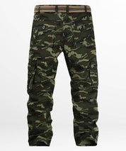 Stylish Army Green Camo Pants for men paired with a modern striped white belt.