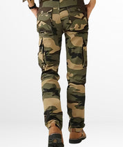A detailed view of the back pockets on cargo pants for men in camo, highlighting the practicality and style of the camouflage design.