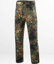 Front view of green camo pants for men with a modern digital camouflage pattern and a straight leg fit.