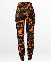 Back view of plus-size orange camo pants, highlighting the fit and design.