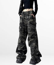 Urban chic Plus-Size Camouflage Pants For Women with a loose fit and a belted waist.