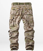 Rear view of utility-focused army desert camo pants, highlighting the ample storage and resilient material.